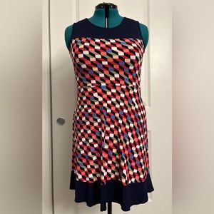 Kaileigh Navy and Multicolor Geometric A-Line Dress